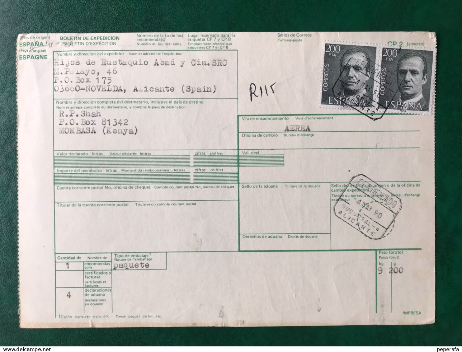 España Spain 1990, DOCUMENTO POSTAL BOLETÍN DE EXPEDICIÓN 3400 PTS, Postmark Cancel, RARO!!! - Machine Labels [ATM]