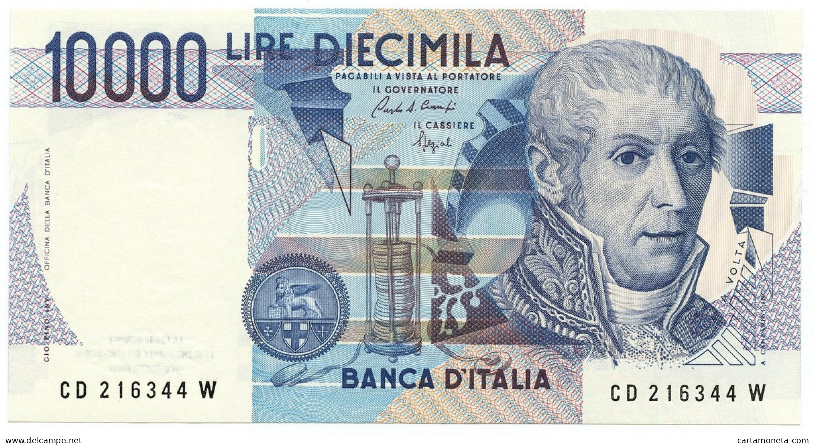 10000 LIRE BANCA D'ITALIA ALESSANDRO VOLTA LETTERA D 22/11/1989 FDS - Autres & Non Classés