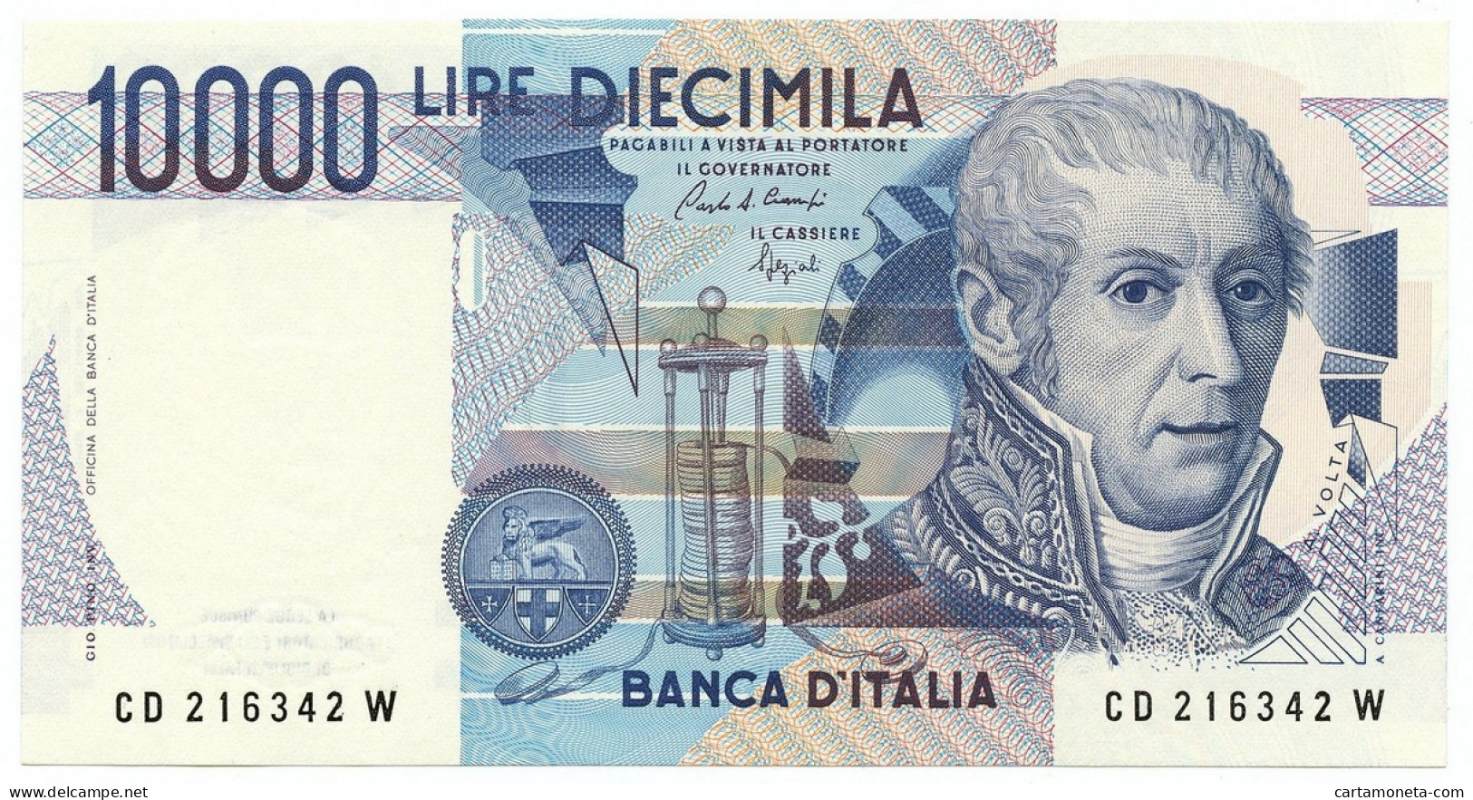 10000 LIRE BANCA D'ITALIA ALESSANDRO VOLTA LETTERA D 22/11/1989 FDS - Otros & Sin Clasificación