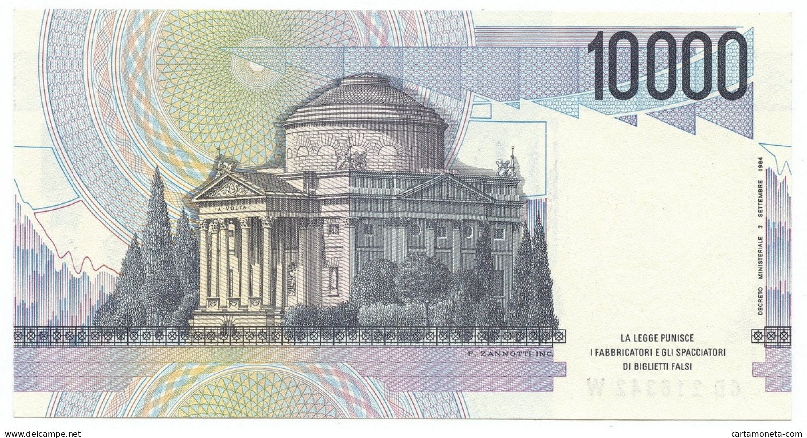 10000 LIRE BANCA D'ITALIA ALESSANDRO VOLTA LETTERA D 22/11/1989 FDS - Sonstige & Ohne Zuordnung