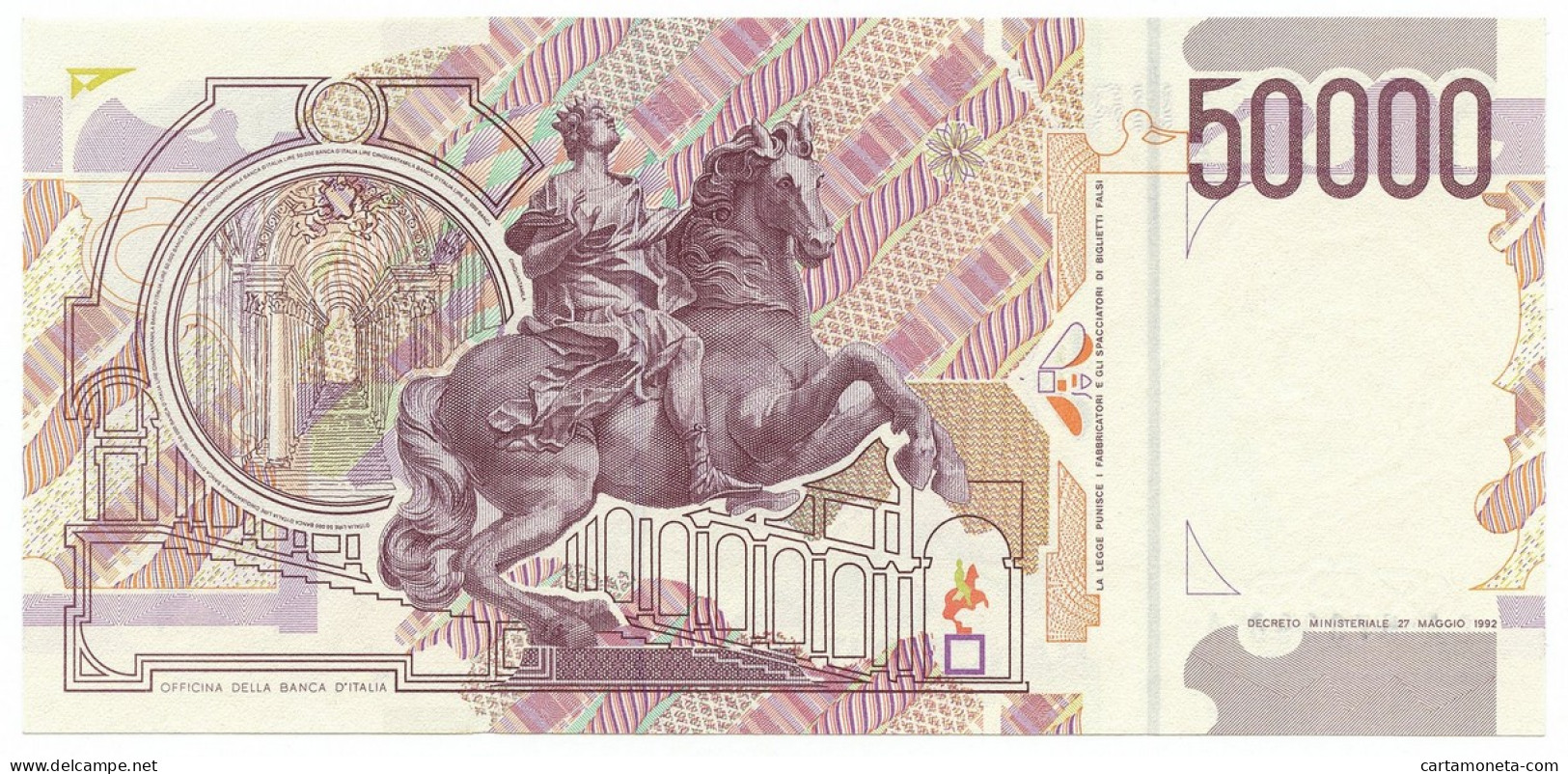 50000 LIRE GIAN LORENZO BERNINI II TIPO LETTERA A 27/05/1992 SUP+ - Autres & Non Classés