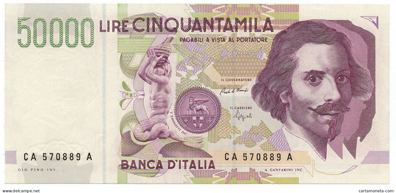 50000 LIRE GIAN LORENZO BERNINI II TIPO LETTERA A 27/05/1992 QFDS - Altri & Non Classificati