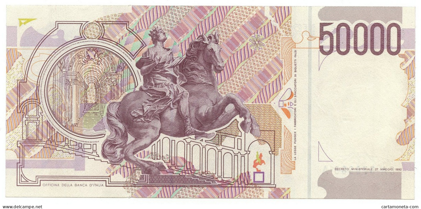 50000 LIRE GIAN LORENZO BERNINI II TIPO LETTERA A 27/05/1992 QFDS - Autres & Non Classés