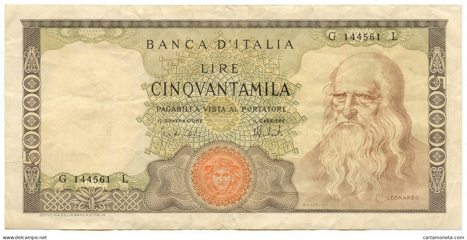 50000 LIRE BANCA D'ITALIA LEONARDO DA VINCI MEDUSA 16/05/1972 BB/BB+ - Autres & Non Classés