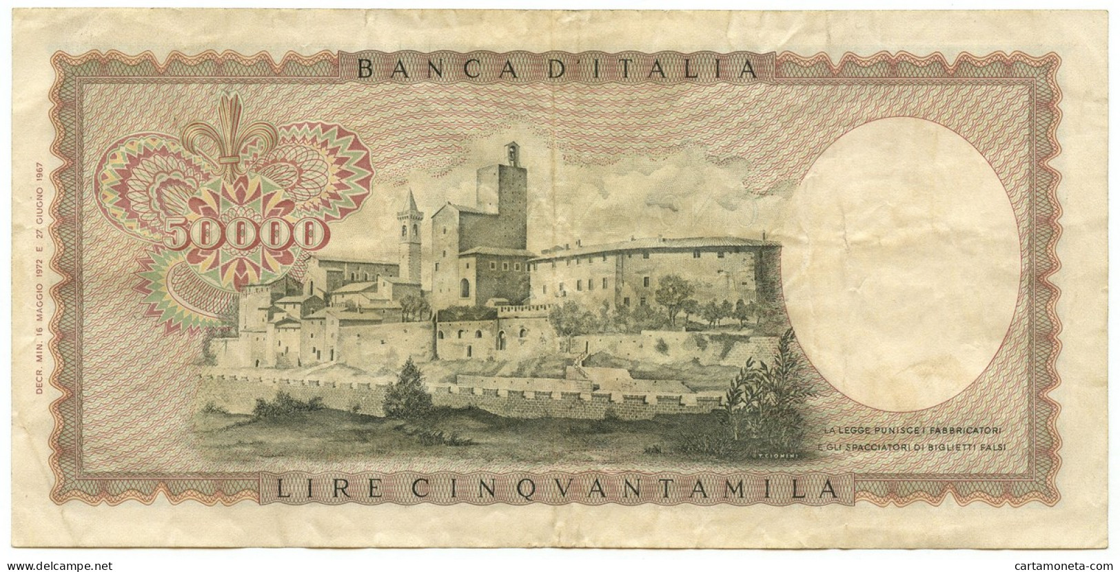 50000 LIRE BANCA D'ITALIA LEONARDO DA VINCI MEDUSA 16/05/1972 BB/BB+ - Other & Unclassified