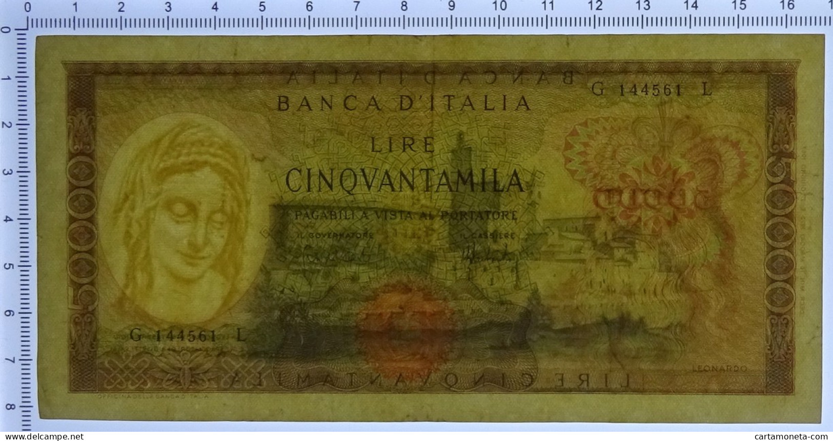 50000 LIRE BANCA D'ITALIA LEONARDO DA VINCI MEDUSA 16/05/1972 BB/BB+ - Autres & Non Classés