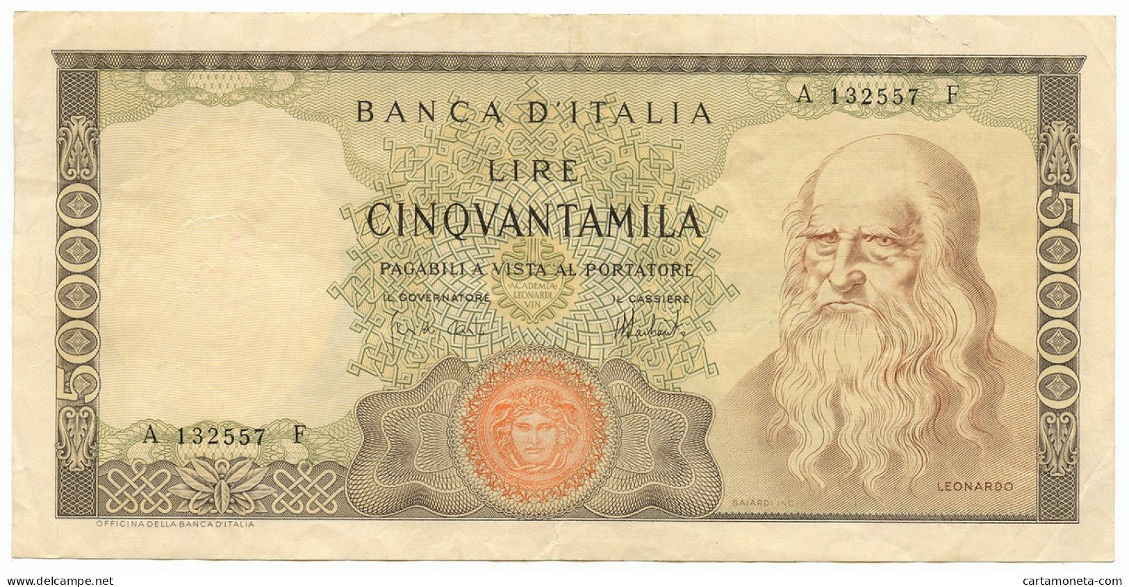 50000 LIRE BANCA D'ITALIA LEONARDO DA VINCI MEDUSA 16/05/1972 BB/BB+ - Altri & Non Classificati