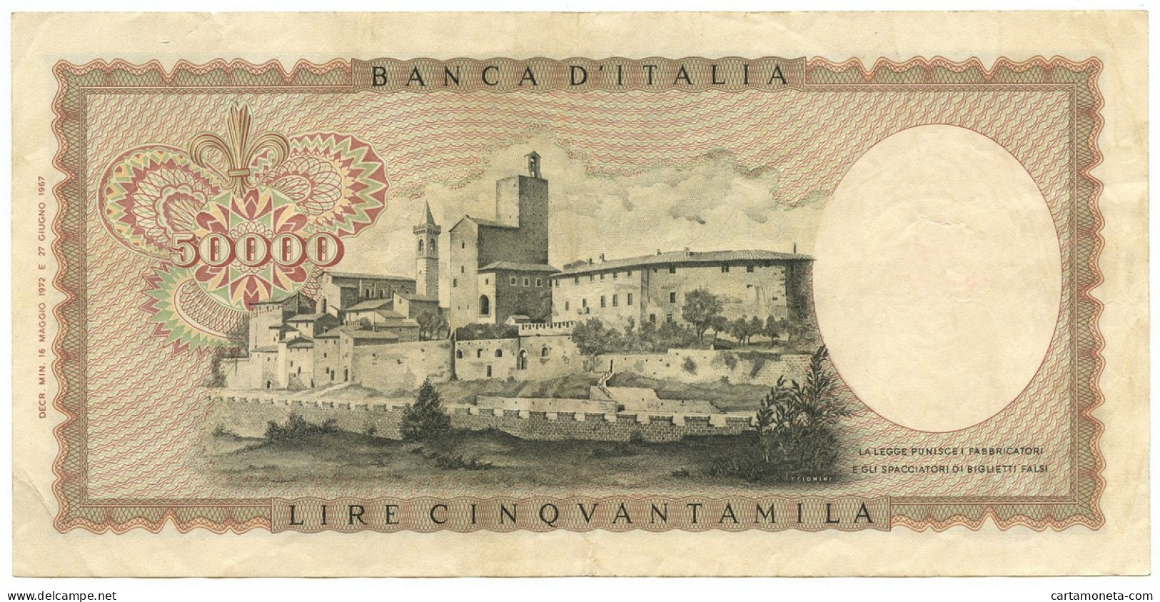 50000 LIRE BANCA D'ITALIA LEONARDO DA VINCI MEDUSA 16/05/1972 BB/BB+ - Andere & Zonder Classificatie