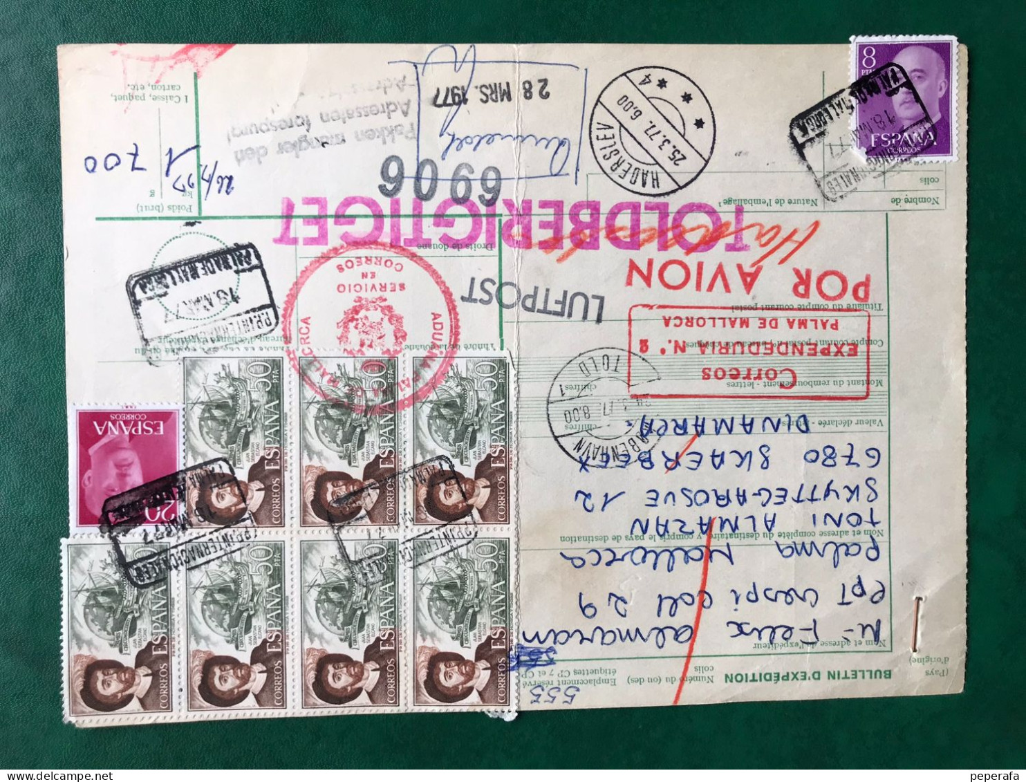 España Spain 1977, DOCUMENTO POSTAL BOLETÍN DE EXPEDICIÓN 378 PTS, Postmark Cancel, RARO! - Machine Labels [ATM]