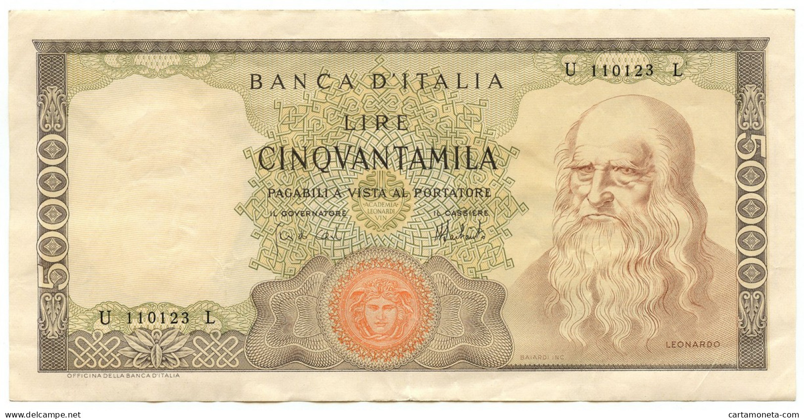 50000 LIRE BANCA D'ITALIA LEONARDO DA VINCI MEDUSA 16/05/1972 QSPL - Autres & Non Classés