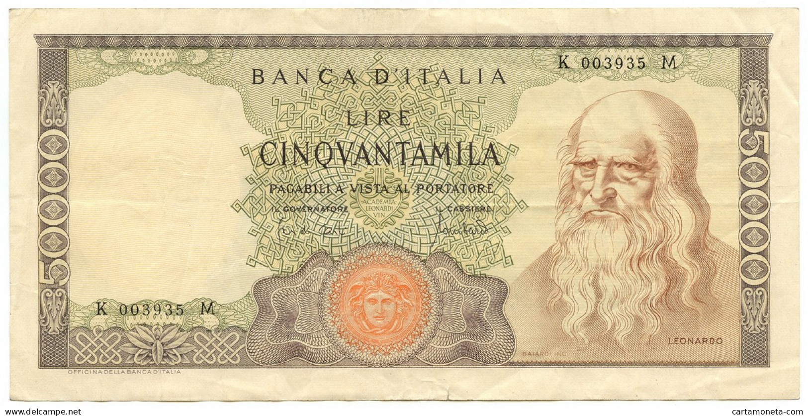 50000 LIRE BANCA D'ITALIA LEONARDO DA VINCI MEDUSA 19/07/1970 BB/BB+ - Autres & Non Classés