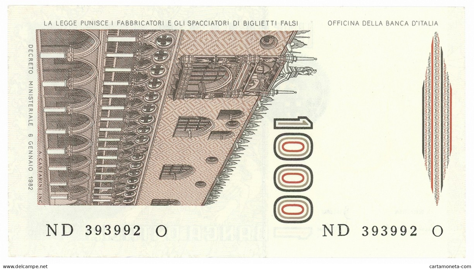 1000 LIRE MARCO POLO LETTERA D 28/10/1985 FDS - Autres & Non Classés