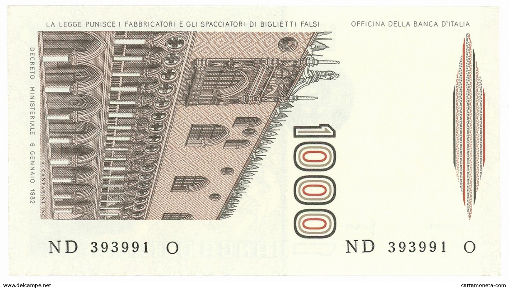 1000 LIRE MARCO POLO LETTERA D 28/10/1985 FDS - Autres & Non Classés