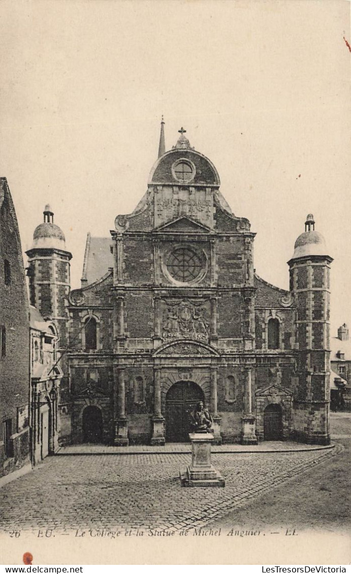 FRANCE - Eu - Vue Générale - Le Collège Et La Statue De Michel Anguier - L L - Carte Postale Ancienne - Eu