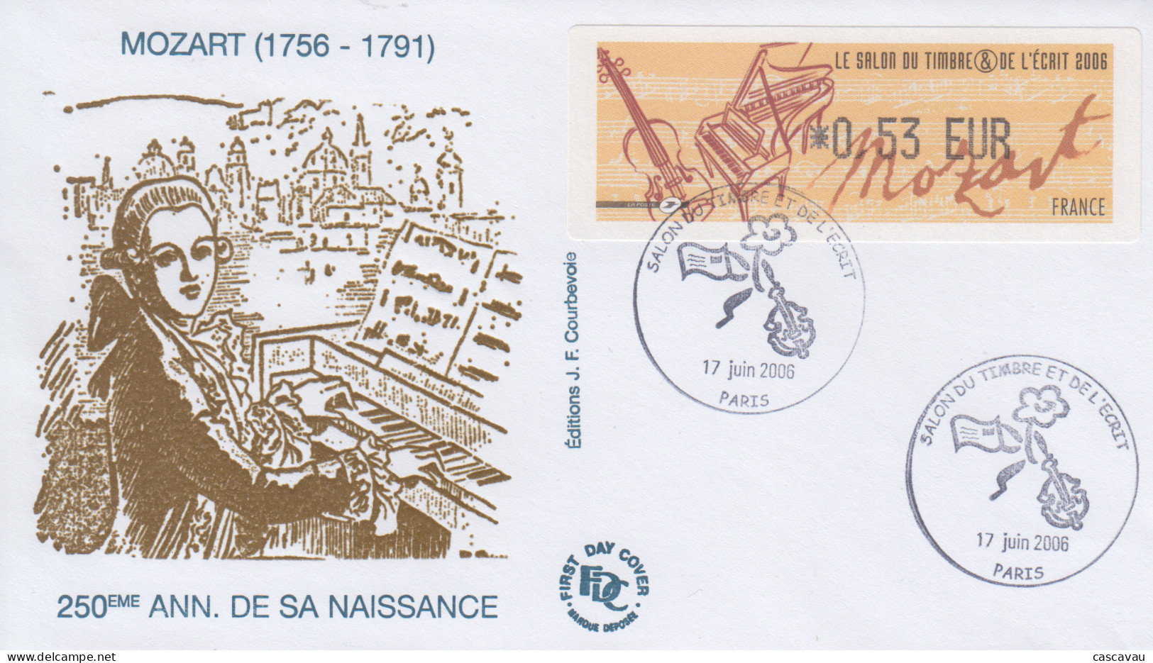 Enveloppe  Vignette  LISA   FRANCE    MOZART    Salon  Du  Timbre  Et  De  L' Ecrit    PARIS  2006 - 1999-2009 Vignettes Illustrées