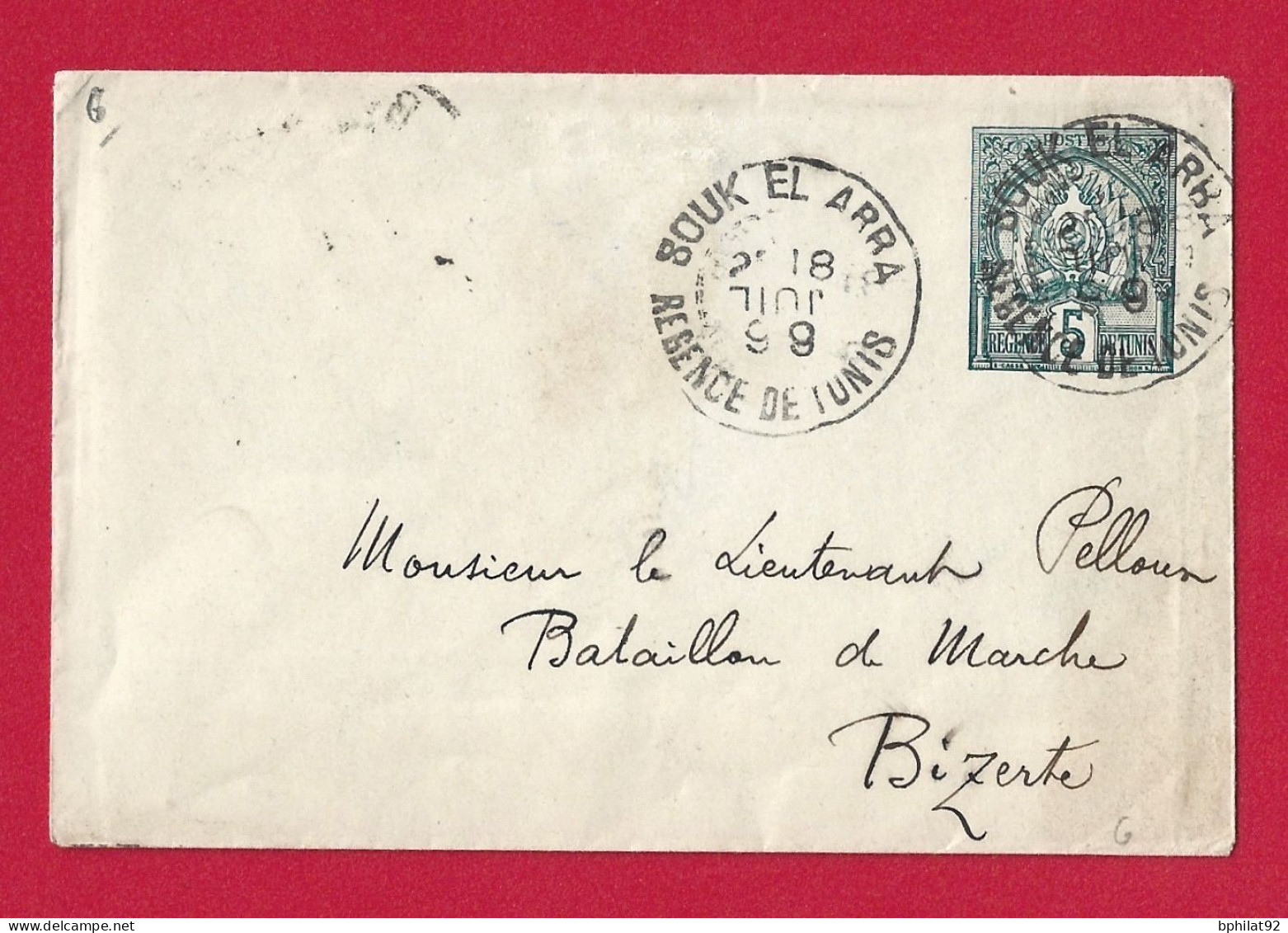 !!! TUNISIE, ENTIER POSTAL OBLITÉRATION DE SOUK EL ARBA DE 1899 POUR BIZERTE - Lettres & Documents