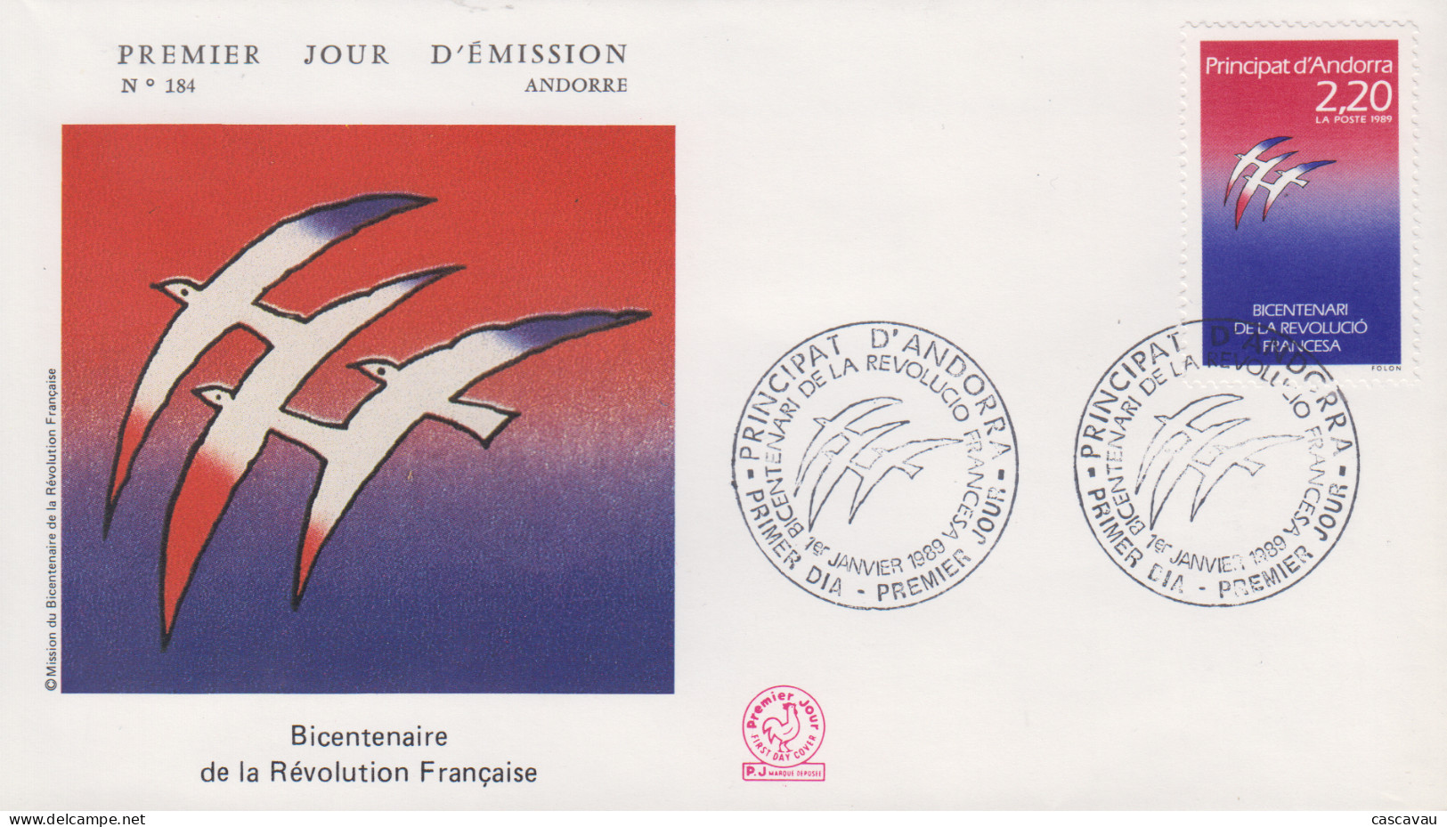Enveloppe  FDC  1er  Jour  ANDORRE   ANDORRA   Bicentenaire  De  La  Révolution  Française  1989 - FDC