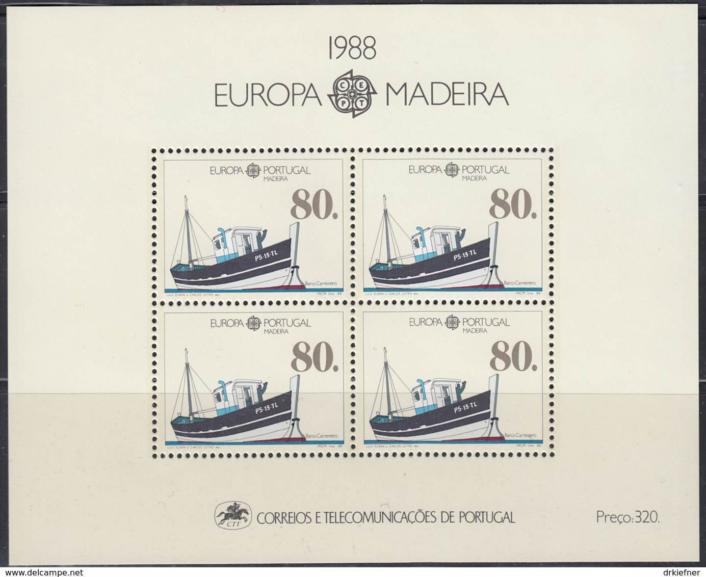 PORTUGAL MADEIRA Block 9, Postfrisch **, EUROPA CEPT 1988, Transport- Und Kommunikationsmittel - 1988