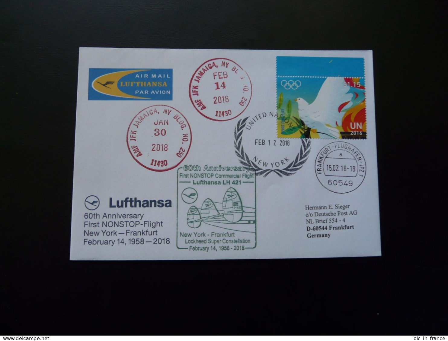 Lettre Cover 60 Years Flight New York Frankfurt Lockheed Super Constellation Lufthansa 2018 - Briefe U. Dokumente