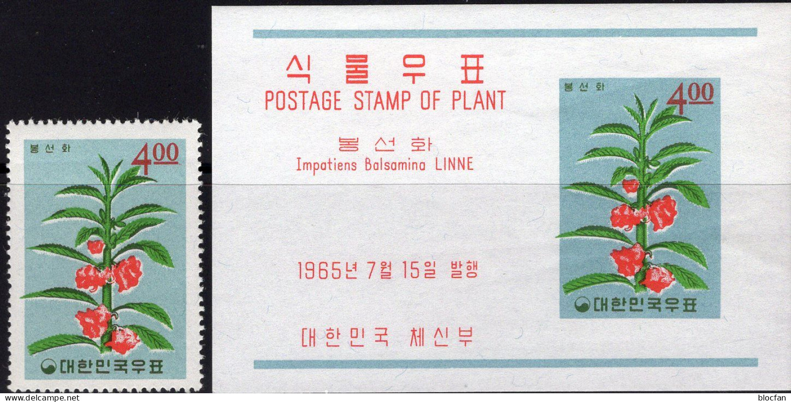Gartenbalsamine Korea Süd 492+Block 214 ** 8€ Pflanzen 1965 Impatiens Balsamina Ss Hoja Bloc Flower Sheet Bf South-Corea - Piante Medicinali