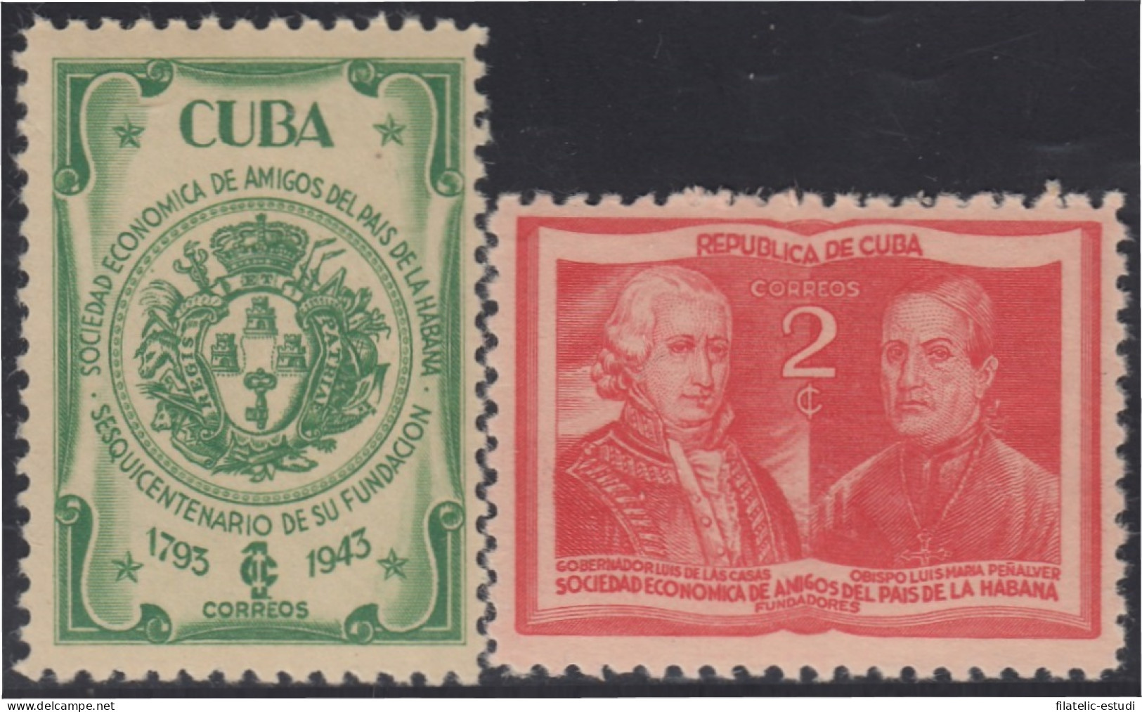 Cuba 285/86 1943 Gobernador Luis De Las Casas Obispo Luis Ma. Peñalver MNH - Autres & Non Classés