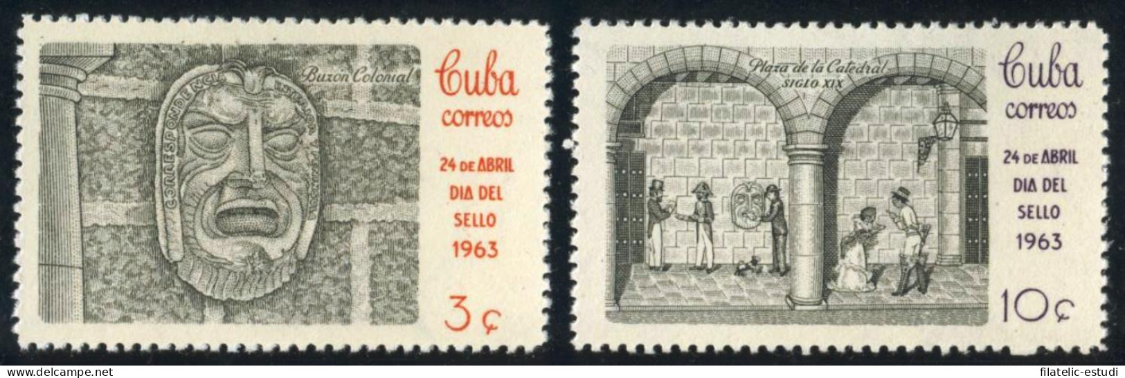 FAU3 Cuba 665/66 1963 Buzón Colonial Plaza De La Catedral SXIX  MNH - Autres & Non Classés