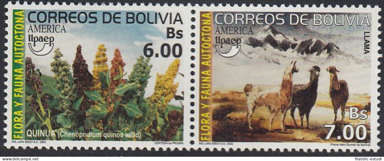 Upaep Bolivia 1155/56 2422/23 2003 Chenopodium Lama Guanicoe Flora Fauna MNH - Altri - America
