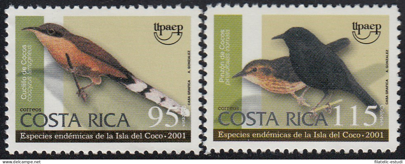 Upaep Costa Rica 688/89 2001 Fauna Birds Pájaros Coccyzus Pinarloloxias MNH - Altri - America