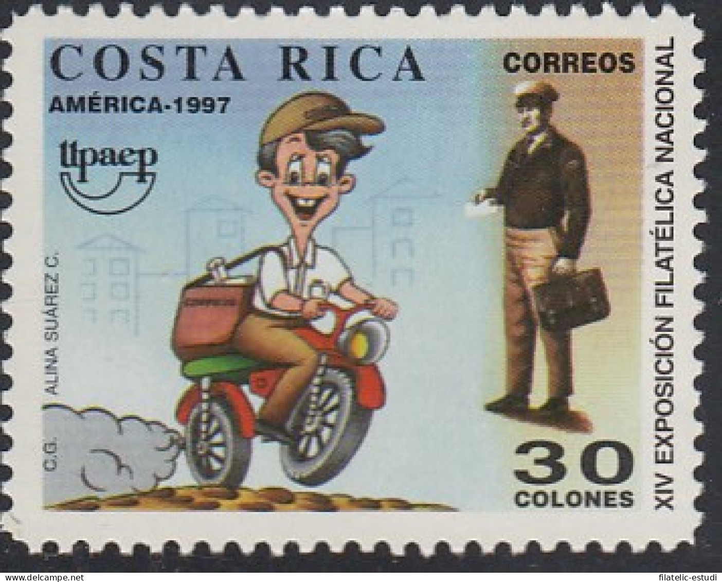 Upaep Costa Rica 618 1997 Cartero En Motocicleta Motorcycle Y A Pie MNH - Altri - America