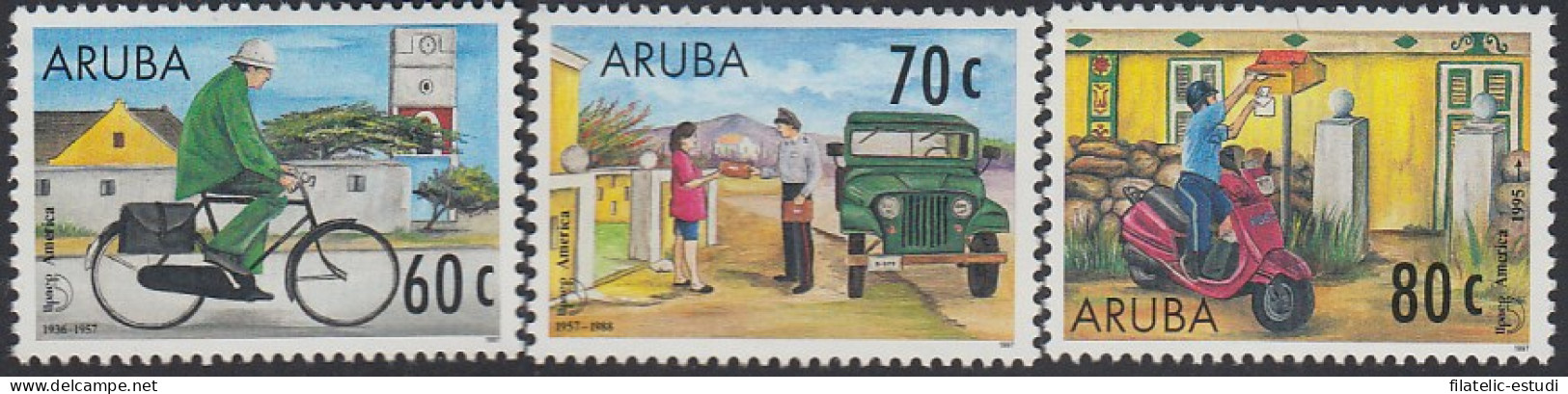 Upaep Aruba 190/92 1997 Cartero Postman  Bicicleta Coche Moto MNH - Altri - America