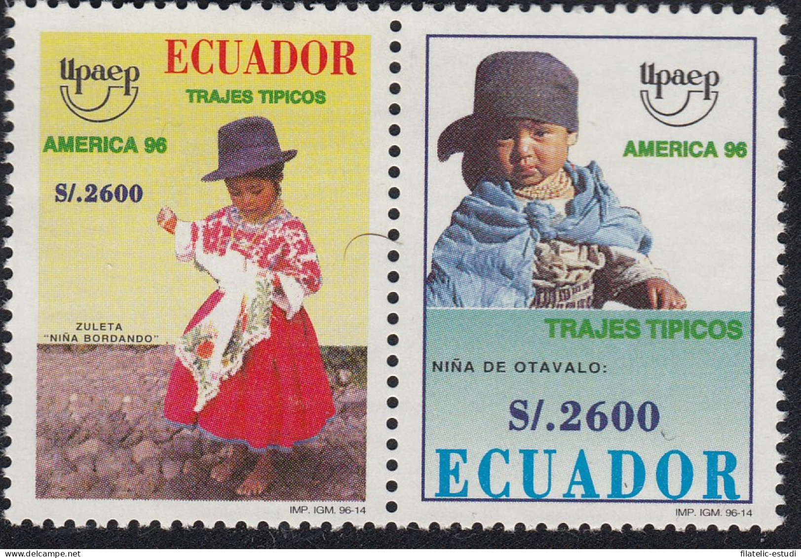 Upaep Ecuador 1373/74 1996 Niña Bordando Otavalo MNH - Altri - America