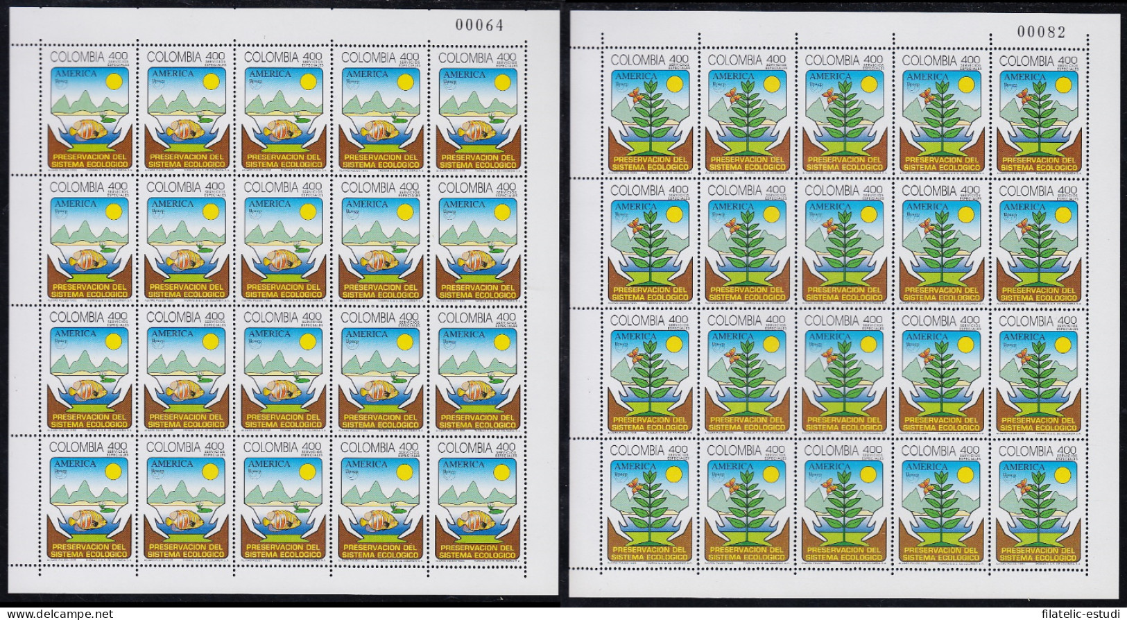 Upaep Colombia 1048/49 1995 Hojas Completas Manos Montañas Pez Y árbol MNH - Altri - America