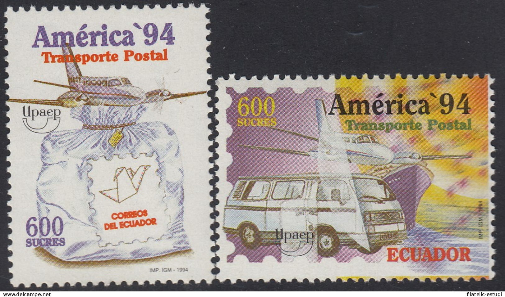 Upaep Ecuador 1316/17 1994 Avión Saca De Correos Furgoneta Y Barco MNH - Altri - America