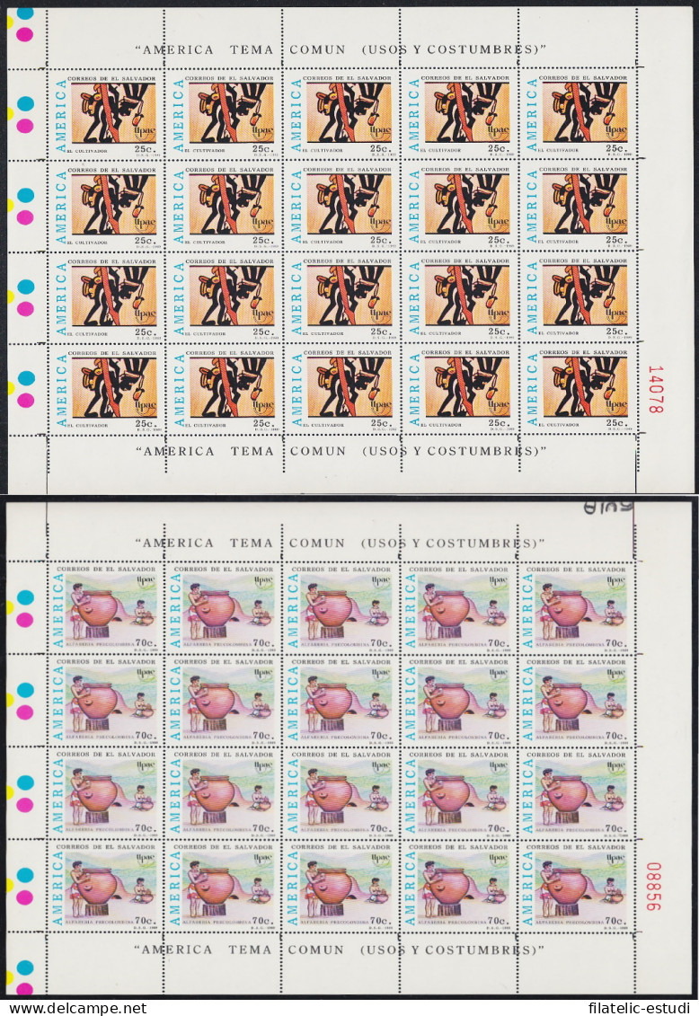 Upaep El Salvador 1059/60 1989 Hojas Completas Alfarería Precolombina MNH - Altri - America