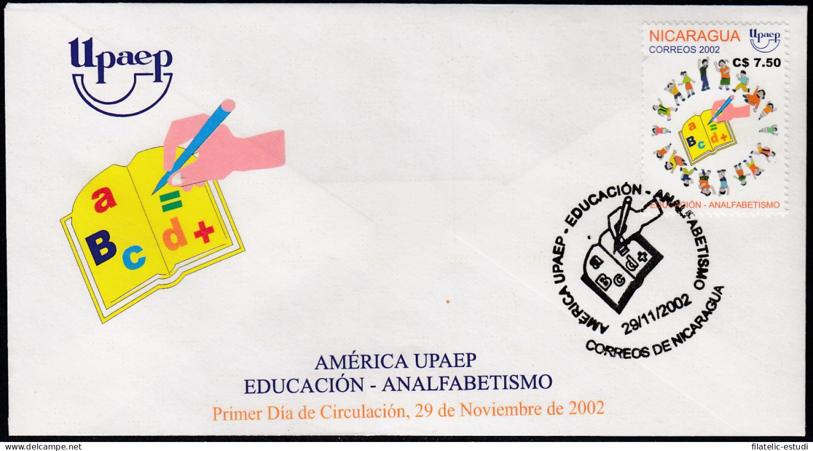 Upaep Nicaragua 2345 2002 Niños Alrededor De Un Libro SPD FDC Sobre Primer Día - Altri - America