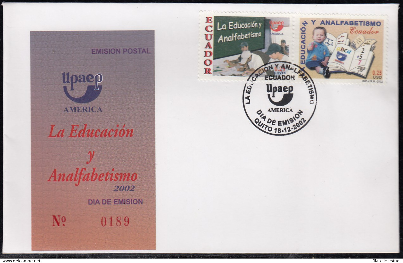 Upaep Ecuador 1694/95 2002 Alumnos En Clase SPD FDC Sobre Primer Día - Altri - America