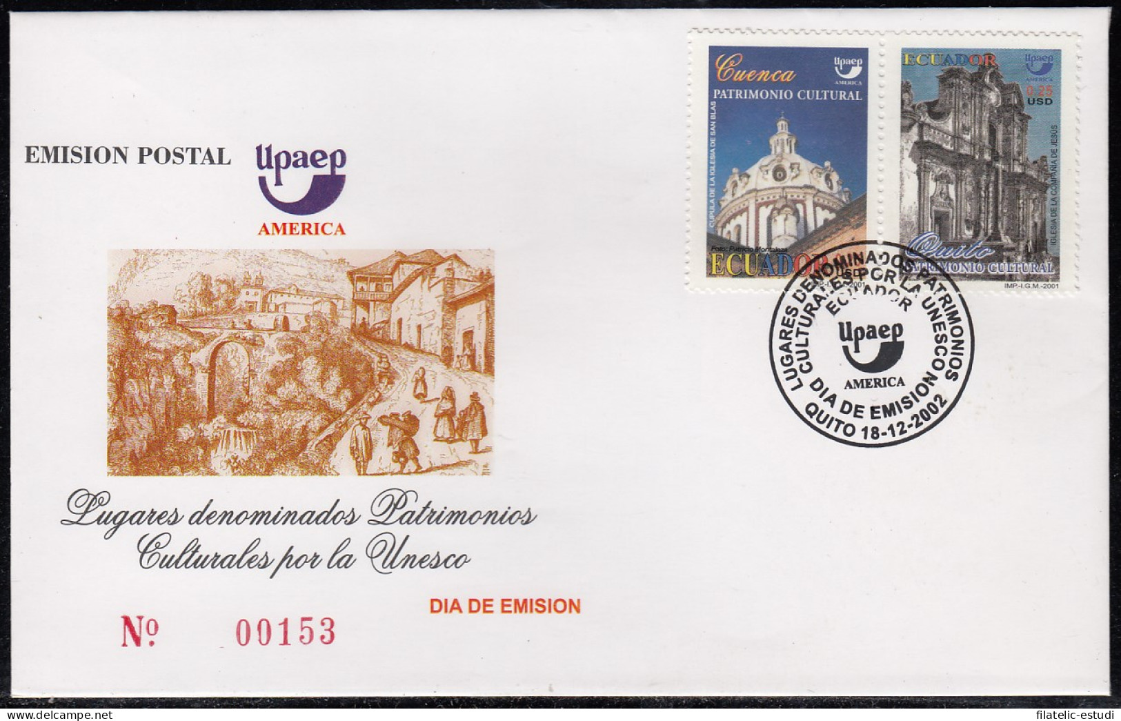 Upaep Ecuador 1621B/C 2001 Iglesia De La Compañía SPD FDC Sobre Primer Día - Amerika (Varia)