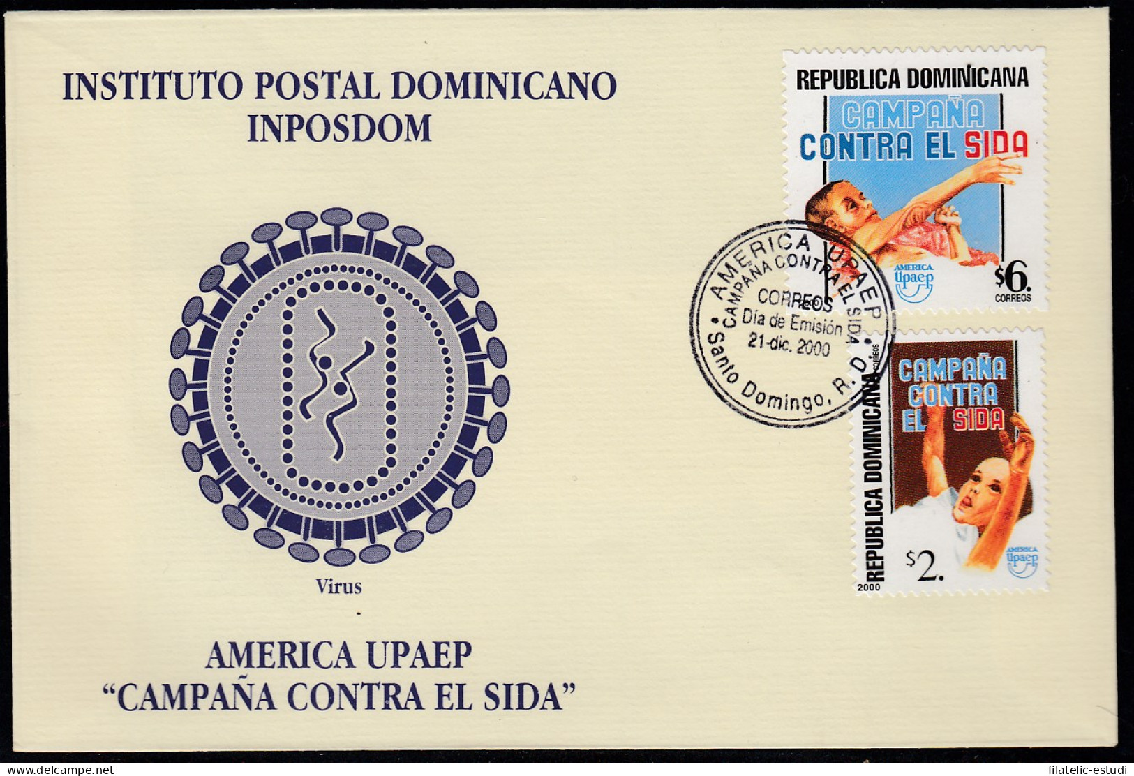 Upaep Rep. Dominicana 1449/50 2000 Niño Enfermo De Sida SPD FDC Sobre Primer D - Altri - America