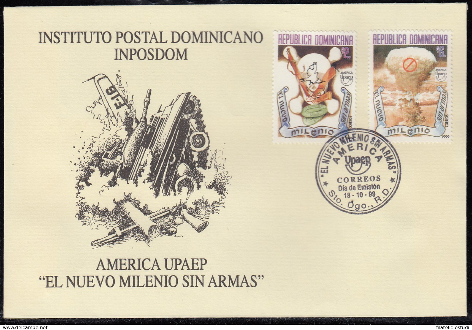 Upaep Rep Dominicana 1397/98 1999 Paloma, Fusil Y Minas SPD FDC Sobre Primer D - Altri - America