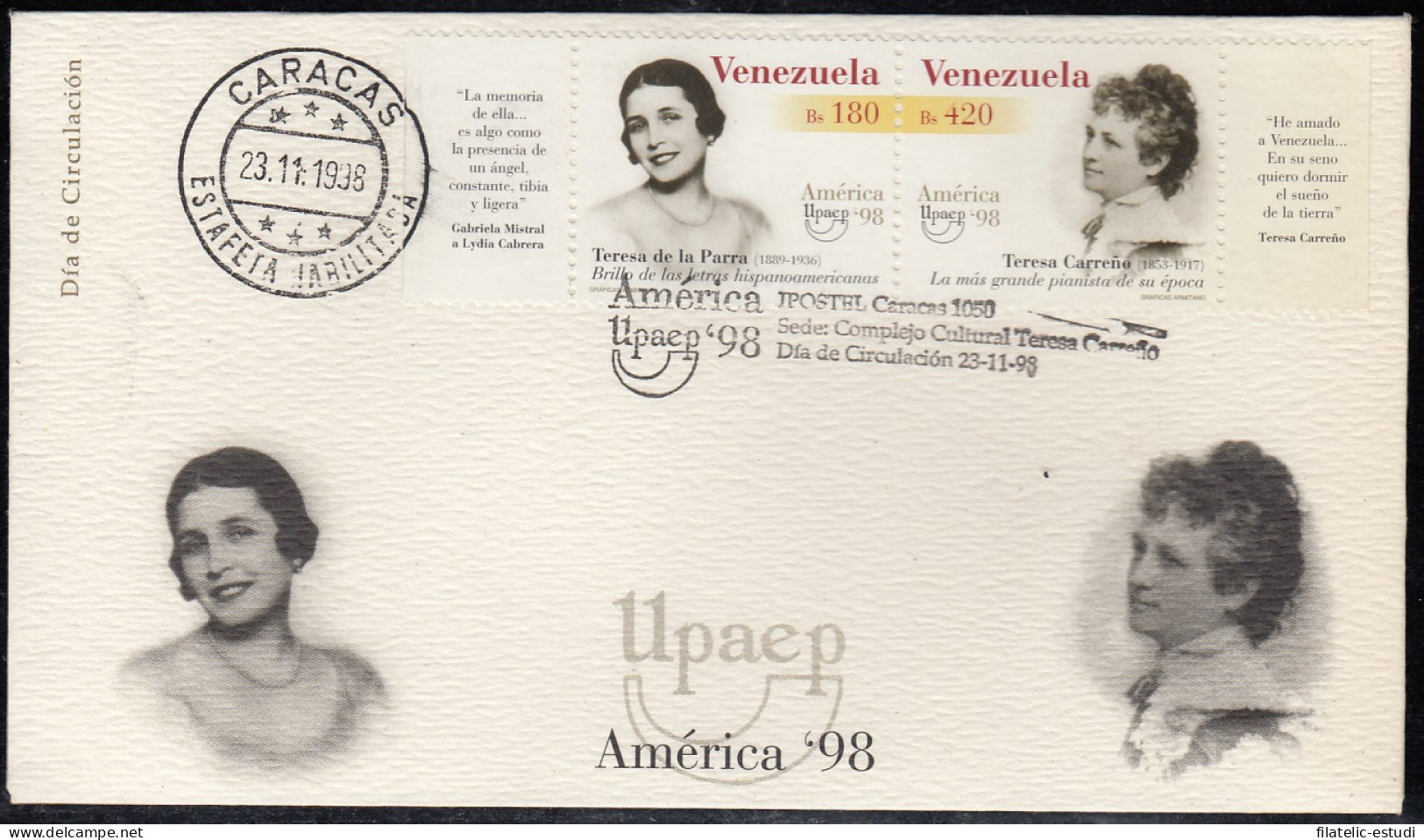 Upaep Venezuela 2153/54 1998 Teresa De La Parra SPD FDC Sobre Primer Día - Altri - America