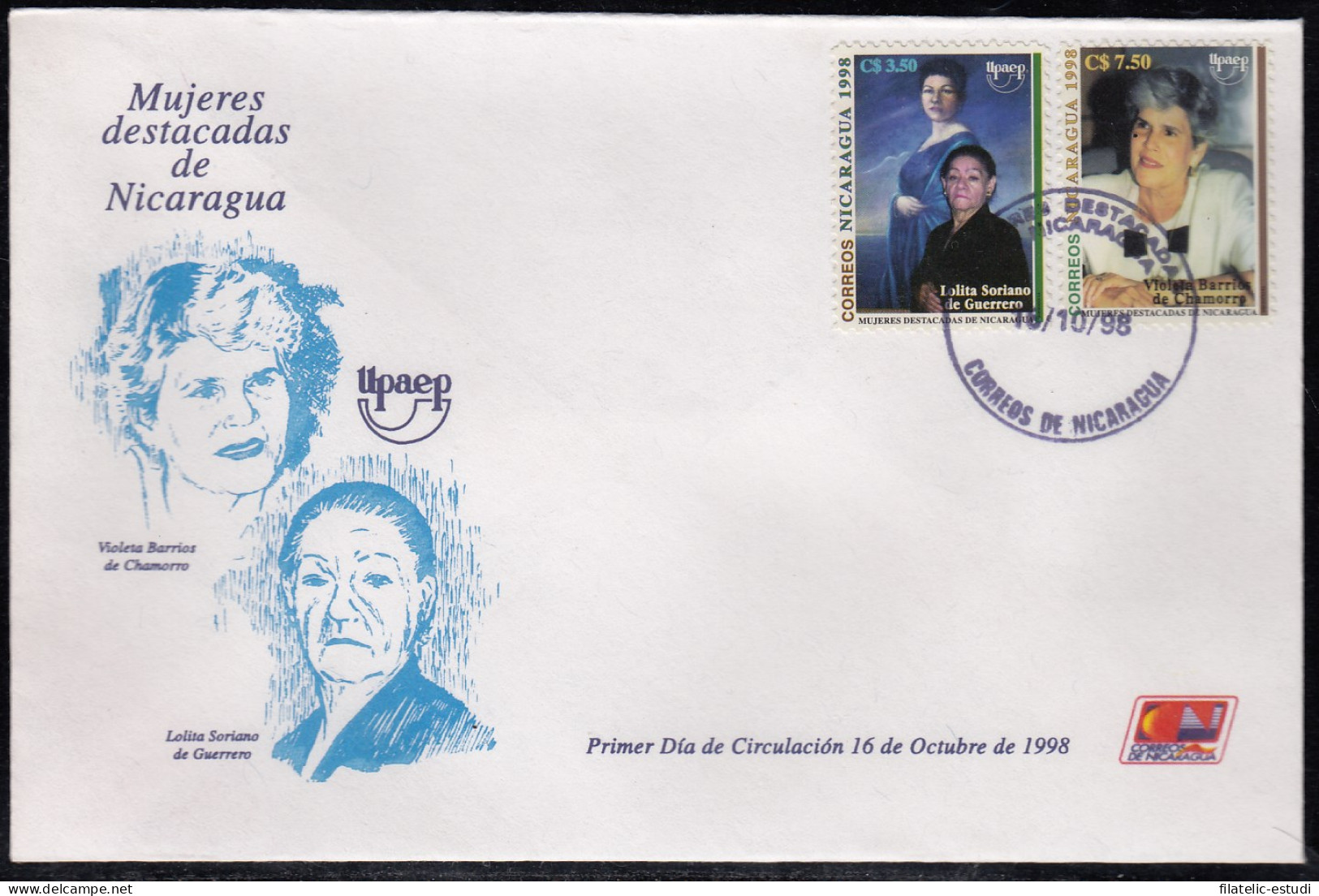 Upaep Nicaragua 2166/67 1998 Violeta Barrios SPD FDC Sobre Primer Día - Altri - America