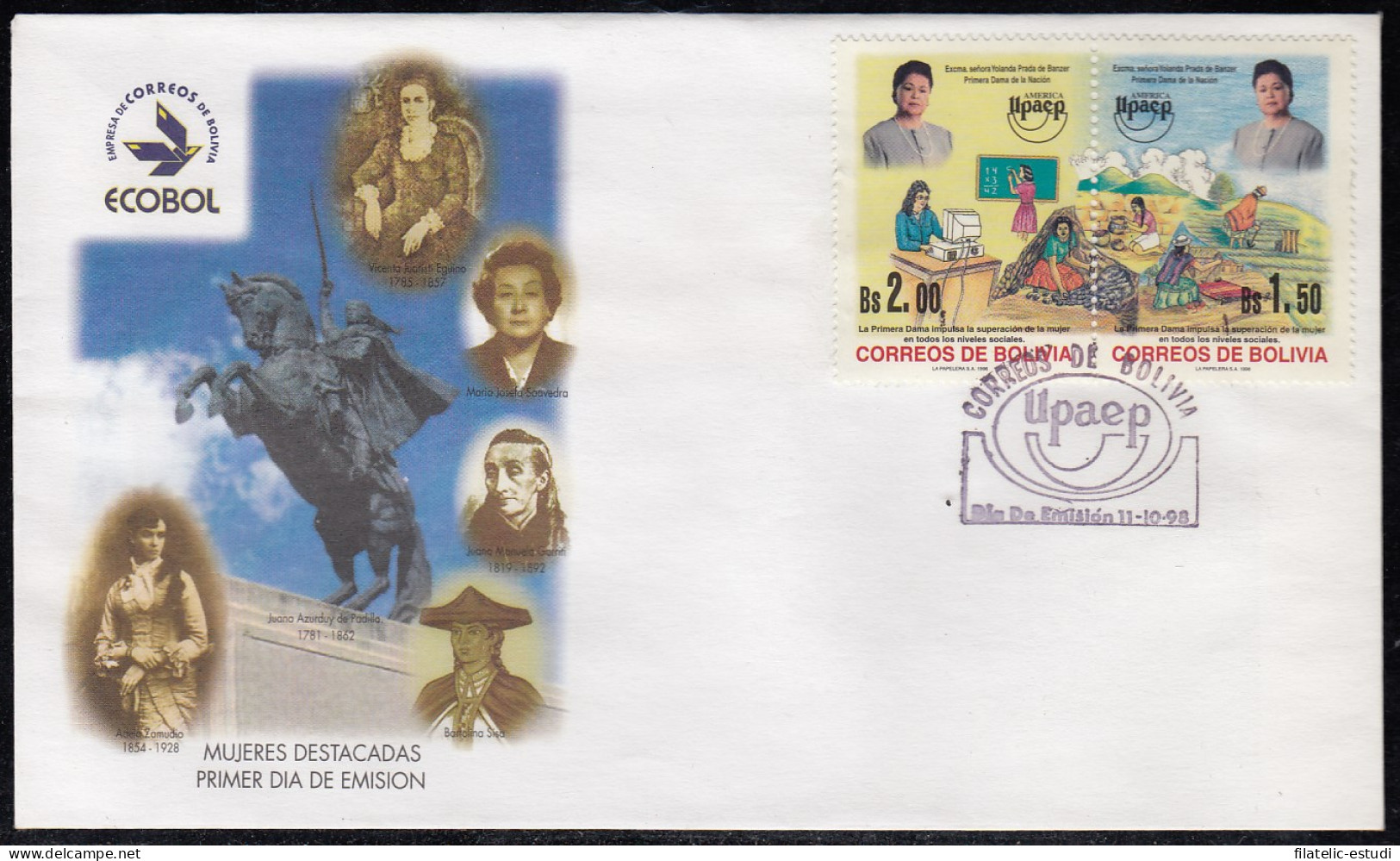 Upaep Bolivia 987/88 1998 La Primera Dama SPD FDC Sobre Primer Día - Altri - America