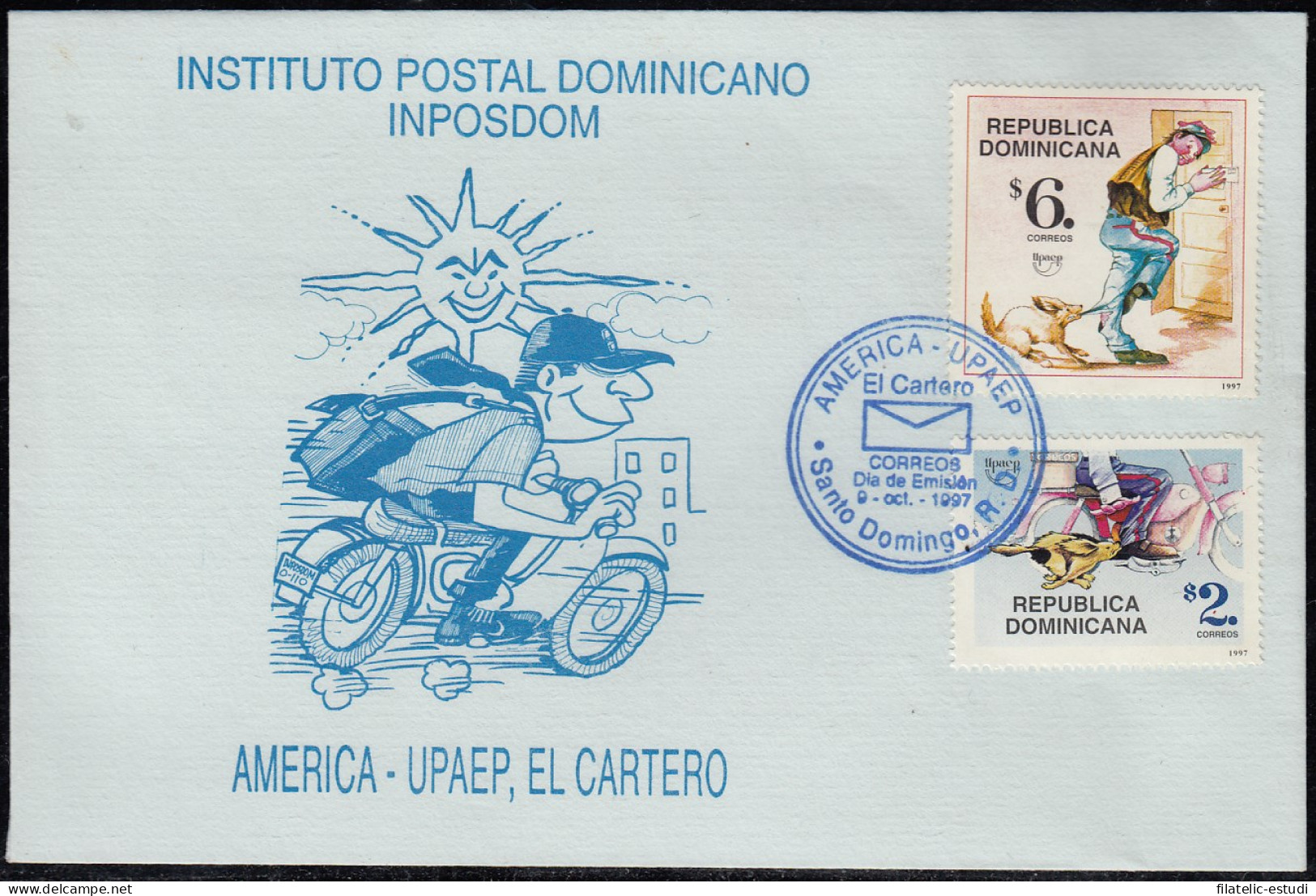 Upaep Rep. Dominicana 1285/86 1997 Cartero Motocicleta SPD FDC Sobre Primer Dí - Altri - America