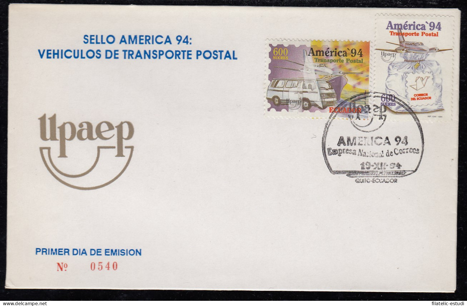 Upaep Ecuador 1316/17 1994 Avión Saca De Correos SPD FDC Sobre Primer Día - Altri - America