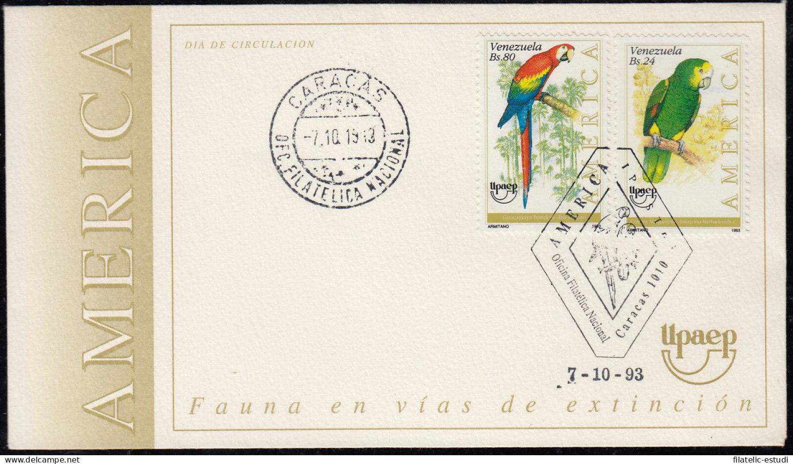 Upaep Venezuela 1644/45 1993 Amazona Bardanensis Loro Bird SPD FDC Sobre Prime - Altri - America