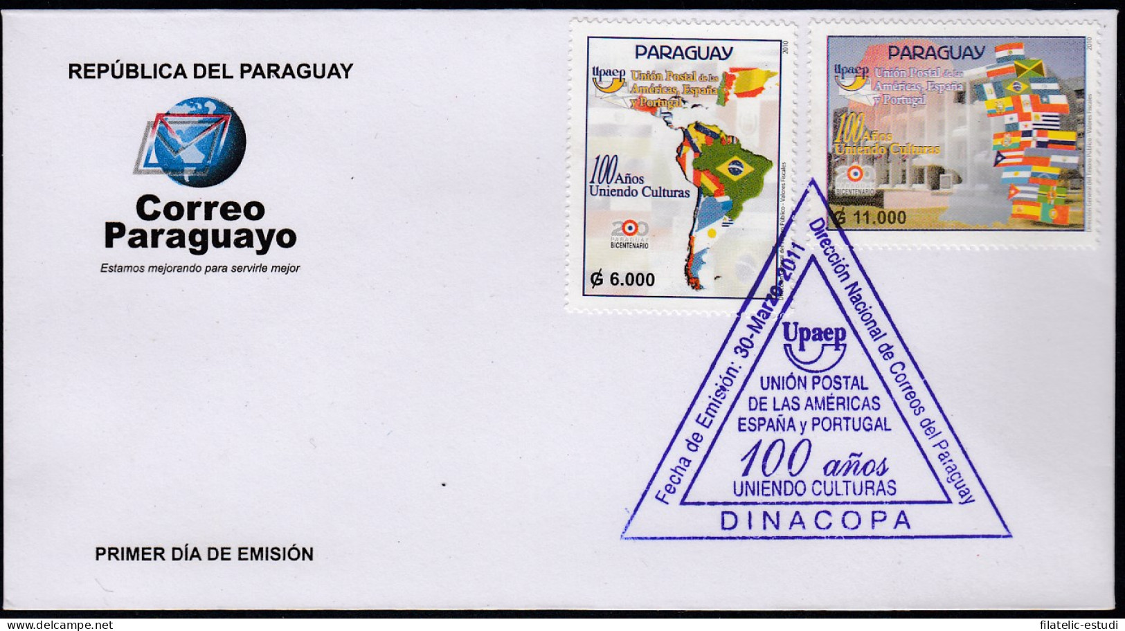 Upaep Paraguay 3053/54 2011 Unión Postal Américas  SPD FDC Sobre Primer Día - Altri - America