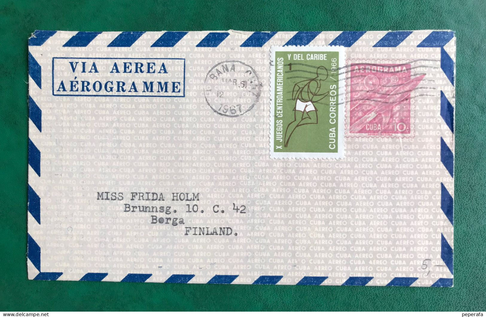 CUBA 1967, Spanish Antillas, SOBRE AEROGRAMA/ STACIONERY, CIRCULADO De HABANA A FINLANDIA - Poste Aérienne