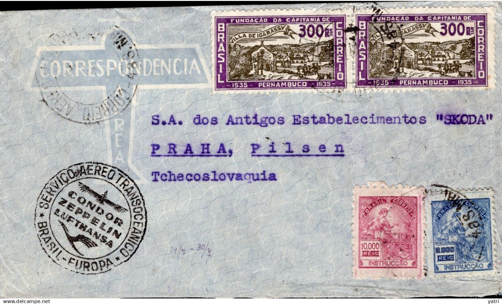 Brasile (1935) - Busta Via Aerea Per La Cecoslovacchia - Brieven En Documenten