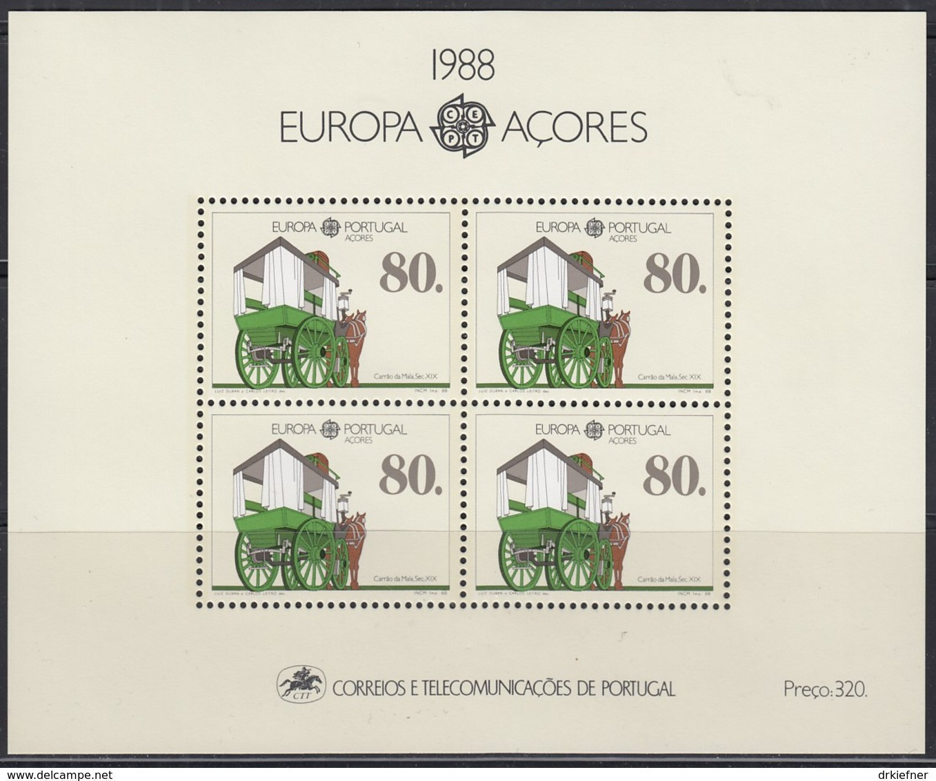 PORTUGAL AZOREN Block 9, Postfrisch **, EUROPA CEPT 1988, Transport- Und Kommunikationsmittel - 1988