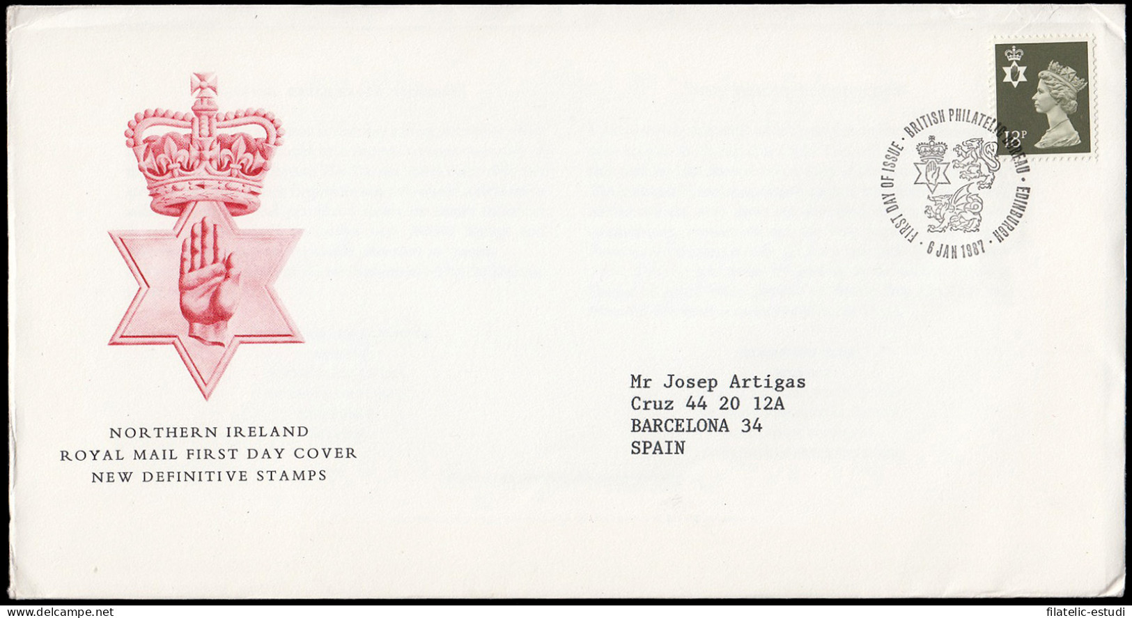 Gran Bretaña 1254 1987 SPD FDC Serie Reina Isabel II Irlanda Del Norte Sobre P - Ohne Zuordnung